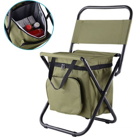 Chaise pliante extérieur portable tabouret de camping siège à dos avec sac isotherme double couche pour randonnée pique-nique pêche (1/5)