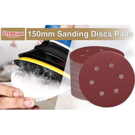 Disque a Poncer 150mm, Disque Abrasif 6 trous 45pcs Disques de ponçage 6 inch Grain 60 Disques abrasifs auto-agrippants pour Poncer/Polir/Dérouiller (1/5)