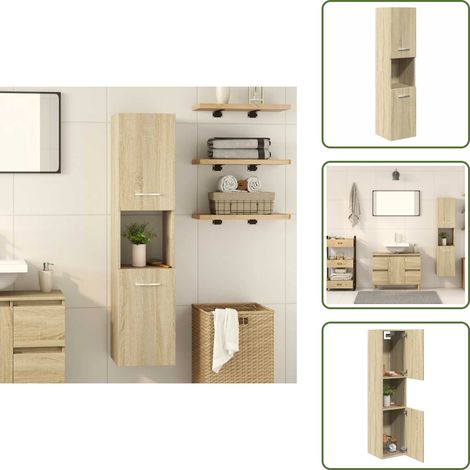 The Living Store Armario de baño madera ingeniería roble Sonoma 30x30x130 cm - Armario de baño de madera