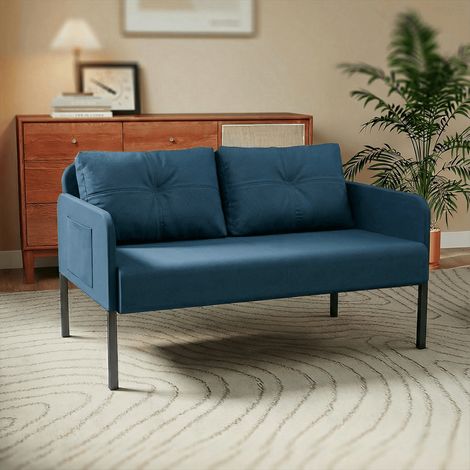 2-Sitzer-Sofa, 110 cm, minimalistisches Design, kleines 2-Sitzer-Sofa mit hoher Rückenlehne und komfortablem, atmungsaktivem Stoff, ideal für das Wohnzimmer (Blau)