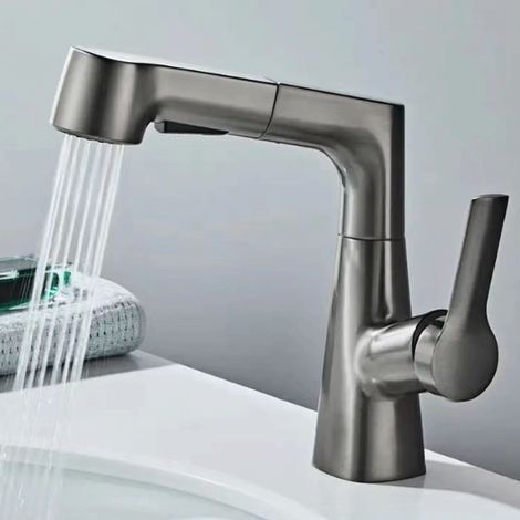 Mitigeur de cuisine avec chette extractible rotatif 360° – Modes aérateur et pulvérisation – Économie d'eau jusqu'à 30% – Finition métal gris (1/5)