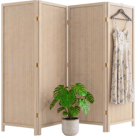 Relaxdays Paravento, 4 pannelli, divisorio pieghevole, A x L: 170 x 120 cm, bambù, soggiorno, per interno, naturale
