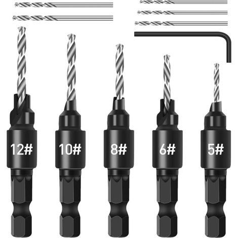 Set 5 mèches à bois + clé + 5 forets - Argent - Travail du bois basique - Qualité standard (1/4)