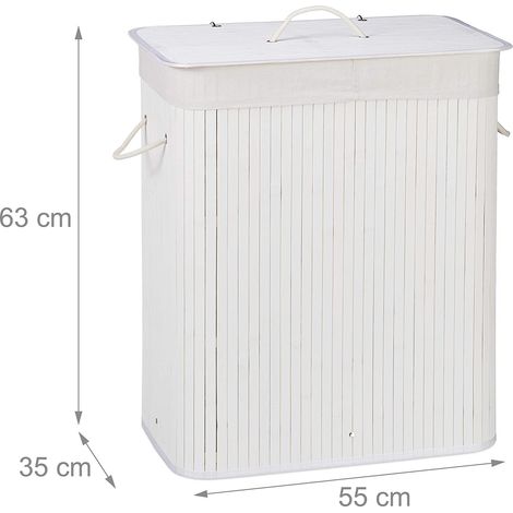 Cesto para la ropa sucia cesto 2 compartimentos con bolsa 95 litros bambú blanco 1300019042 (1/5)