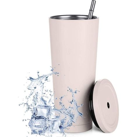 Tasse Isolée En Acier Inoxydable - 750 ml - Double Paroi Sous Vide - Avec Paille Et Couvercle - Pour Boissons Chaudes Et Froides (1/5)