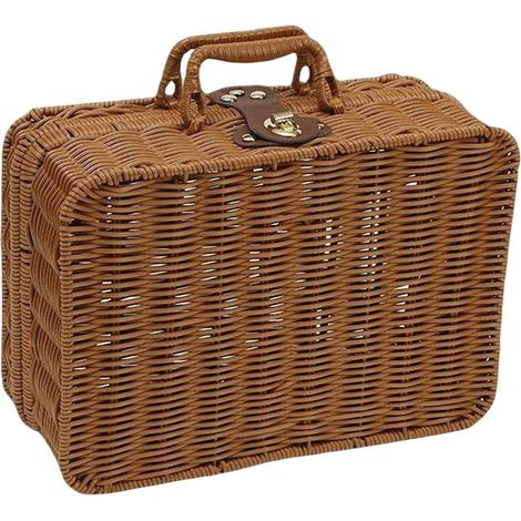 Panier De Rangement En Rotin Imité - Boîte À Cosmétiques Et Aliments Pour Pique-Nique - Extérieur Camping Voyage - Taille L (1/5)