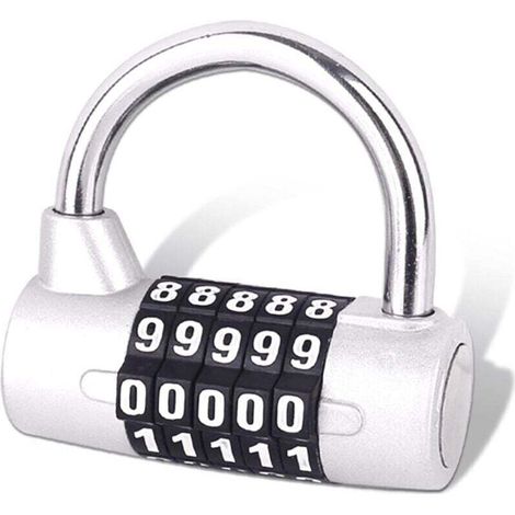 Serrure à Combinaison à 5 Chiffres, Cadenas de Gymnase, Serrure à Combinaison Remplaçable, Adaptée aux Casiers d'École, Boîtes à Outils, Clôtures, Argent (1 Pièce) (1/4)
