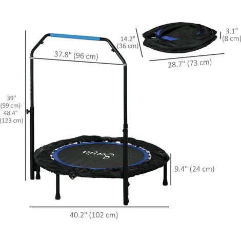 Mini trampoline de fitness pliable bleu de 101,6 cm (40 pouces) avec poignée en mousse réglable pour exercices à domicile (1/5)