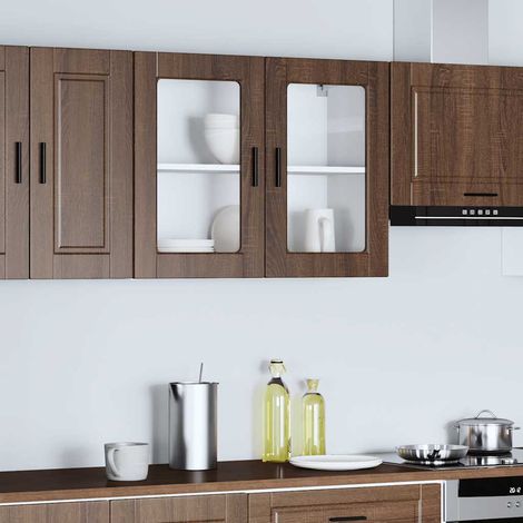 Küchen-Hängeschrank mit Glastür Porto Braun Eichen-Optik