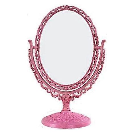 Miroir de maquillage pivotant de table avec grossissement x2, style vintage, pour coiffeuse de salle de bain ou de chambre (rose) (1/4)