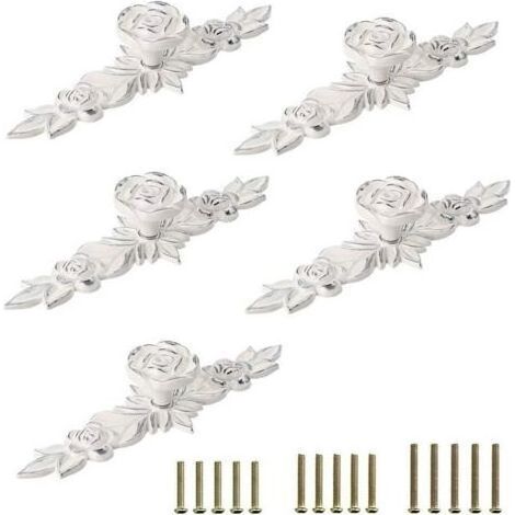 Poignées de meuble blanches à bordure argentée, style européen - pour coiffeuses, tables de chevet, etc. - Lot de 5, 14,5 x 4,4 cm (1/4)