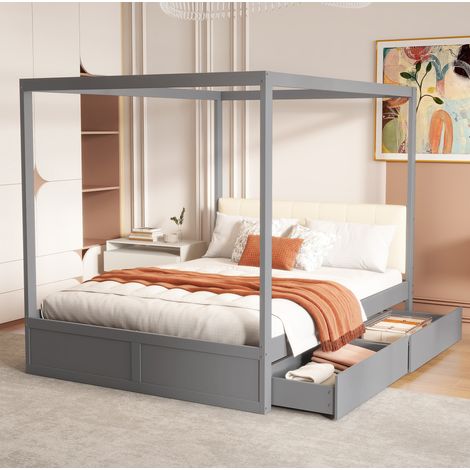 letto contenitore 140x200 con cassetti testiera grigio OKMYHOME (1/5)