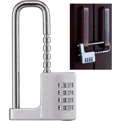 Candado en forma de U de acero inoxidable - candado de combinación, gancho ajustable, apto para armarios y puertas (plateado). (1/5)