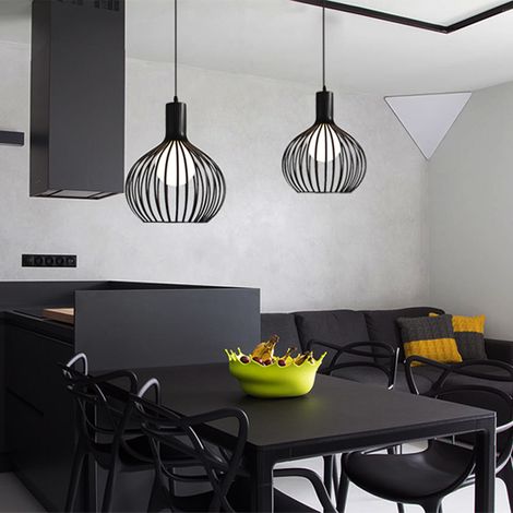 2X Lampada a Sospensione, Vintage Lampada da Soffitto con Ø20cm Gabbia, Industriale Stile Illuminazione a Forma di Zucca in Metallo con E27 Attacco per Soggiorno Cucina Camera da Letto Loft (Nero)