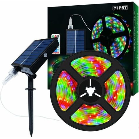 Outdoor Solar LED Strip Lights, 5m 280 LED RGB Color Changing Solar Powered LED Strip with 8 Lighting Modes, IP67 Waterproof Decorative String Lights for Garden, Trees, Pool - LIAIKI