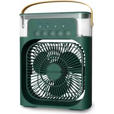 Aire acondicionado portátil USB con ventilador, depósito de agua de 600 ml, luz de 7 colores, humidificador, 3 velocidades de ventilador, color verde. (1/5)