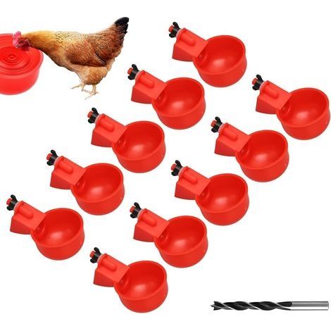 12 Pièces Abreuvoir Poules,Abreuvoir Automatique Poule Distributeur Eau Poule DIY Volaille Automatique Abreuvoir avec 1 Foret pour Poussins Canards Oies Dindes ou Lapins (1/4)
