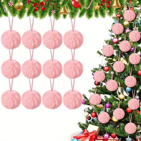Boule De Noel En Peluche - 8 cm Et 6 cm - Décoration De Sapin De Noël - Ornement Accroche - Vert Et Rose - Lot De 1 (1/5)