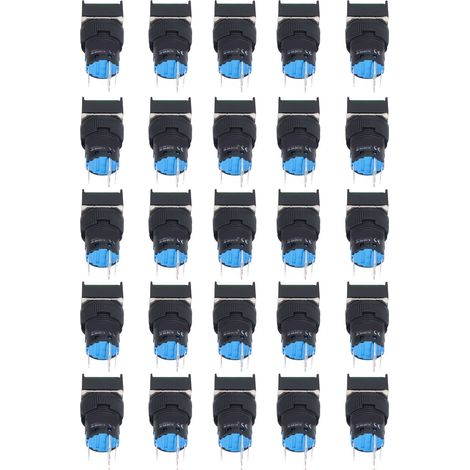 Ensemble de 25 interrupteurs à bouton-poussoir carrés de 16 mm, autobloquants et autoréinitialisables, avec voyants lumineux, 12 V, verts. (1/5)