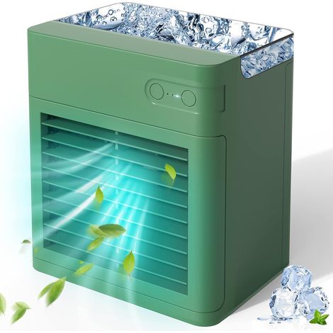 AGE Mini refroidisseur d'air, climatiseur portable avec humidificateur, chargement USB, 3 vitesses réglables, convient pour la maison, la chambre, le bureau, l'extérieur (vert) (1/4)