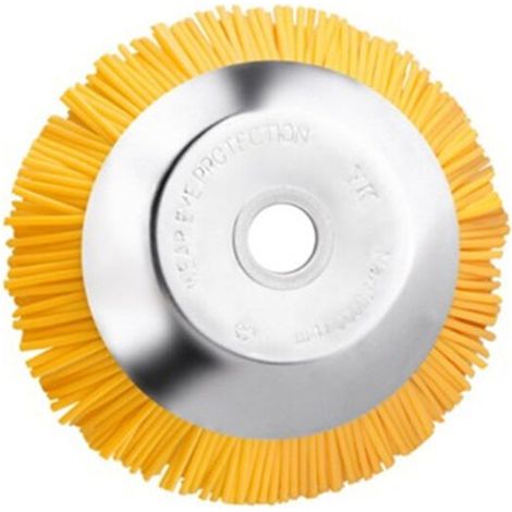 Tête de débroussailleuse nylon + acier, trou intérieur 25,4 mm, jaune, compatible axe droit