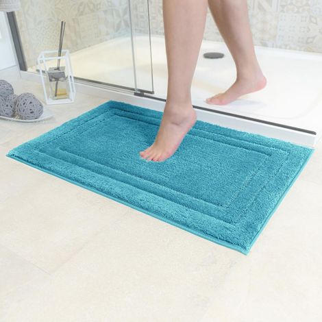 Tapis de Bain Antidérapant Super Absorbant et Lavable en Machine pour la Salle de Bain, Douche, Baignoire ou comme Tapis WC Turquoise - 50x80 cm (1/5)