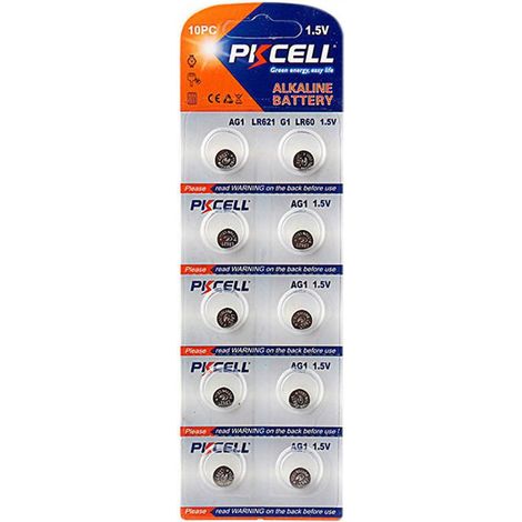 Pkcell – Lot de 10 piles bouton AG1 alcalines 1.5V – Haute capacité 13mAh – Pour jouets, télécommandes, lampes torches – Durée de vie 15 heures