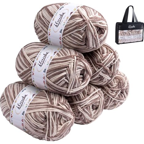 Hilo para ganchillo, hilo para tejer, 650g Hilos acrílicos multicolor para tejer con bolsa de almacenamiento reutilizable, color negro, hilo acrílico de colores para tejer para manualidades (caqui)
