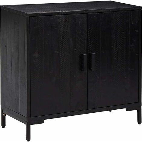 Buffet Commode Armoire Luxueux, pour Salon Chambre Entrée Cuisine, Noir 75x35x70 cm Bois de pin massif recyclé OIB9877E (1/5)