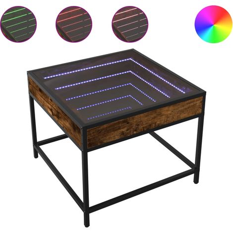 Tavolino da salotto dal design moderno con LED 50 x 50 x 41 cm in legno ingegnerizzato marrone, vetro e metallo DEC037546