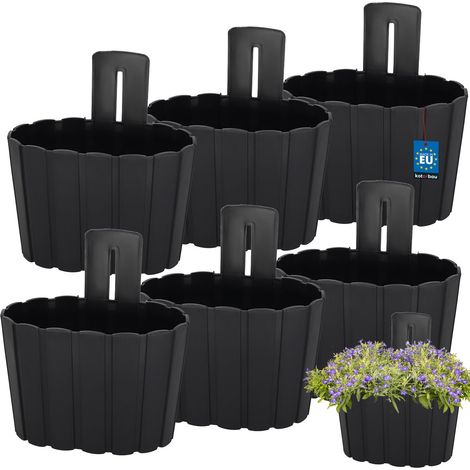 Pot de fleurs mural pour balcon, style rustique anthracite, 20 cm, lot de 6 (1/5)