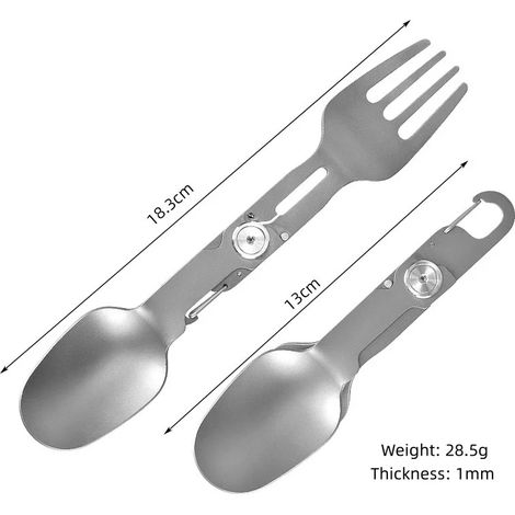 (1 pièce) Fourchette et cuillère pliantes en alliage de titane, adaptées au camping, à la randonnée, au trekking, légères et portables. (1/5)