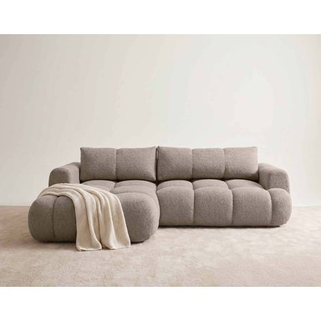 Yulin - canapé d'angle gauche 4 places convertible avec coffre en tissu bouclette - taupe