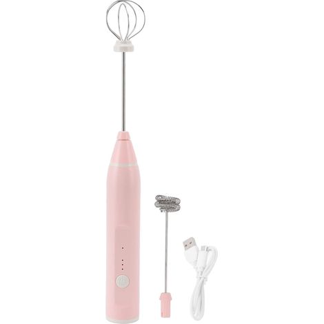 Mousseur à Lait, Mini Agitateur électrique à Main en Mousse, Fouet électrique Multifonction, Batteur à œufs électrique, Mousseur à Café avec 2 Têtes de Batteur à œufs pour Café à(Rose) (1/5)