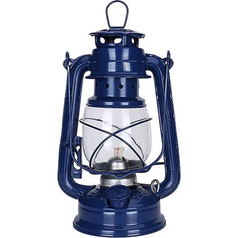 Lampe à pétrole LED Lampe à huile Bougeoirs en fer Lampes à bougies Portable Paraffine Hurricane Lampes de table Éclairage Cadeau Décoration de Noël Bleu (1/5)