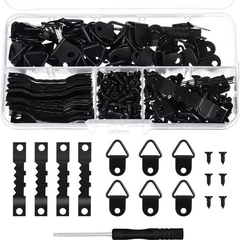 Kit de suspension de 251 pièces comprenant 50 cadres photo en dents de scie, 50 boutons tournants pour cadre, 150 vis et 1 tournevis pour accrocher des photos, des dessins
