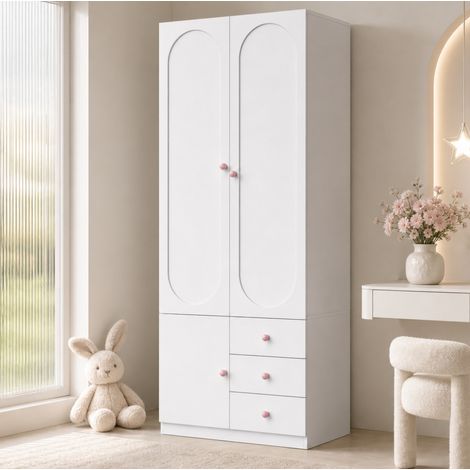 Armario ropero de 2 puertas 80 x 50 x 200 cm en MDF blanco, 3 cajones - CHICFURN (1/5)