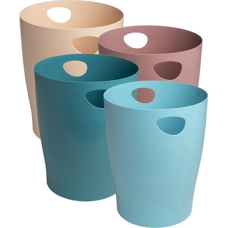 Carton de 8 Corbeilles à Papier avec Poignées ECOBIN Skandi Grande Capacité 15 Litres Dimensions 26,3 x 26,3 x 33,5 cm pour Bureau ou Maison Assorties (1/2)