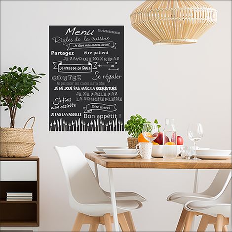 Sticker mural cuisine décoratif, illustration texte noir, 68x48cm - Règles de la maison pour décorer votre intérieur. (1/2)