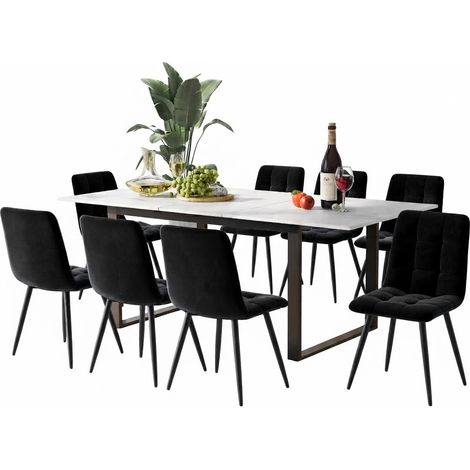 ELVMI Conjunto de Mesa y Sillas con 1 Mesa de Comedor y 8 Sillas, Plegable, MDF y Metal, Blanco (1/5)