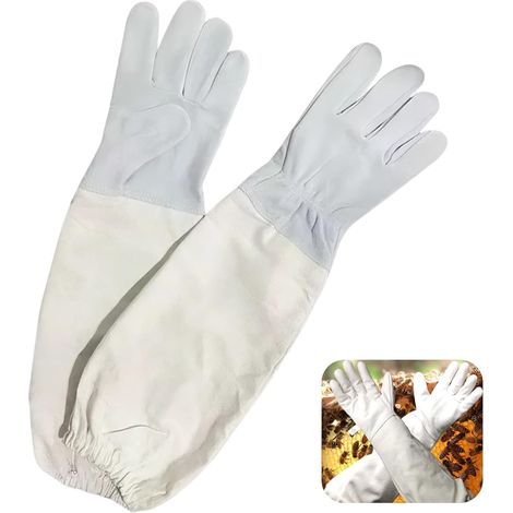 Gants d'Apiculture Professionnels en Peau de Chèvre avec Manches Ventilées et Poignets Élastiques, Protection Complète Contre les Piqûres d'Abeilles, Taille L, Adaptés pour Hommes et Femmes (1/5)