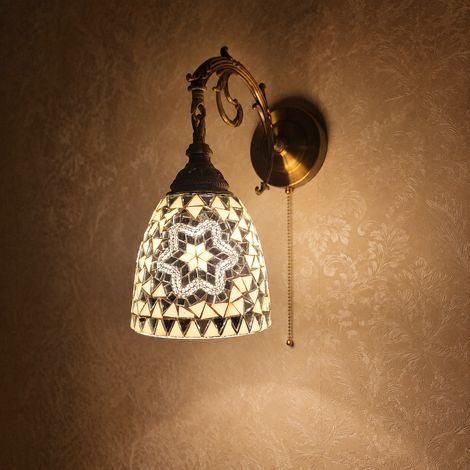 Applique Murale Rétro Verre LED blanc argenté câblé avec interrupteur à tirette 23 × 23 × 25 cm 1,8 kg – Livraison gratuite