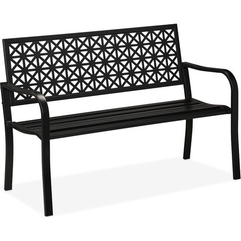 Banco de jardín cómodo 120 x 48 x 45 cm para 2 personas diseño geométrico exterior de acero negro 130016733 (1/5)