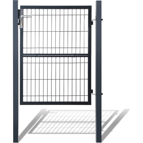 Vingo – Portillon grillagé en acier galvanisé 120 x 87 cm – Serrure à cylindre – Ouverture à droite ou à gauche – Charnières réglables