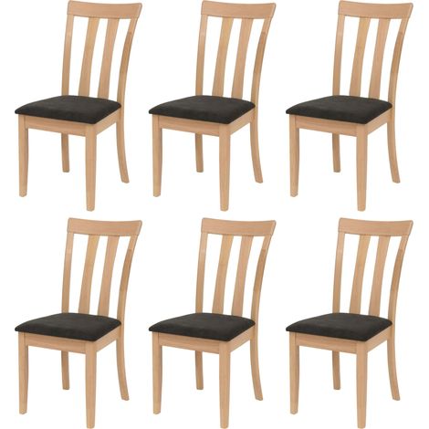 Juego de 6 sillas de comedor HHG-451, silla de cocina, tela/tejido, madera maciza, estructura en color natural, negro (1/5)