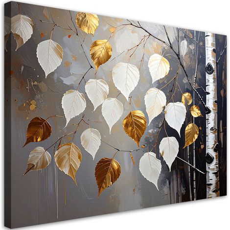 Cuadro sobre Lienzo Bosque hojas de abedul blanco dorado naturaleza 30x20 (1/5)
