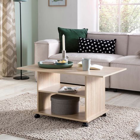 Table basse sur roulettes 95x55x51 cm décor chêne - BRIVAEL (1/5)