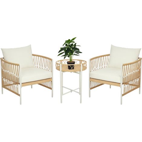 Ensemble bistro 3 pièces, mobilier de jardin, salon de jardin, rotin PE, 72 cm x 66 cm x 64 cm, jaune et crème (1/5)