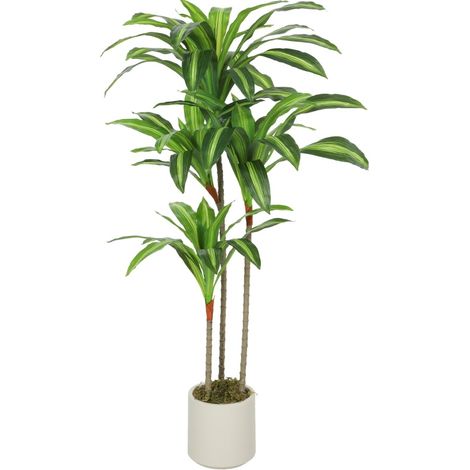 Albero artificiale Dracaena 120 cm con tronchi flessibili e vaso bianco (1/5)