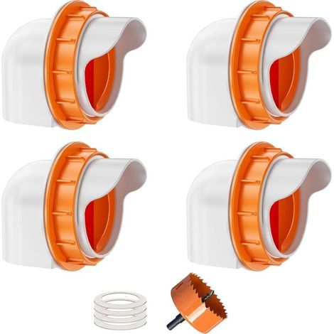 Mangeoire automatique pour poules sans gaspillage – Kit DIY à gravité, 4 bouches, avec scie cloche et couvercles, compatible seau/baril/bac (1/5)